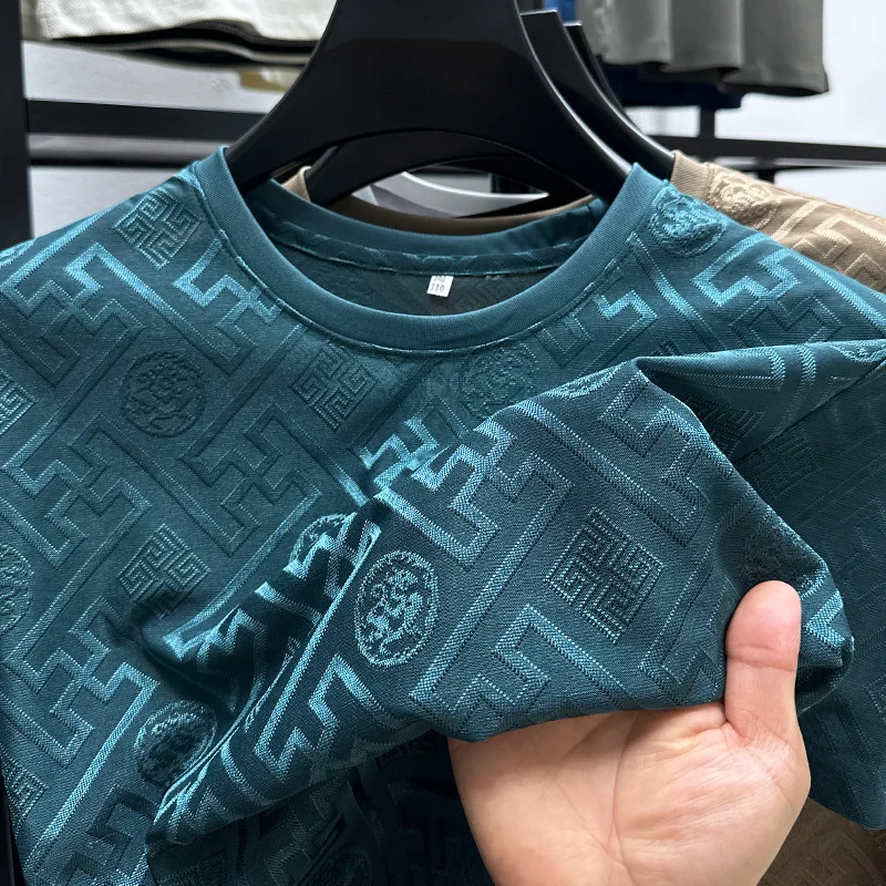 New Brand Ice Silk Breathable Short Sleeve Men O-neck Tops Fashion Designer 2024 Summer Cool Comfortable T-shirt Men's Clothing image 4