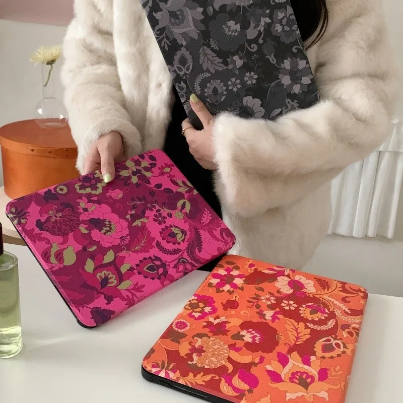 360 Rotating Stand with Pencil Holder Vintage Boho Floral Tablet Case for iPad Mini 6 7 8.3in Air1/2 5 6 Pro 9.7in 2017 Cover