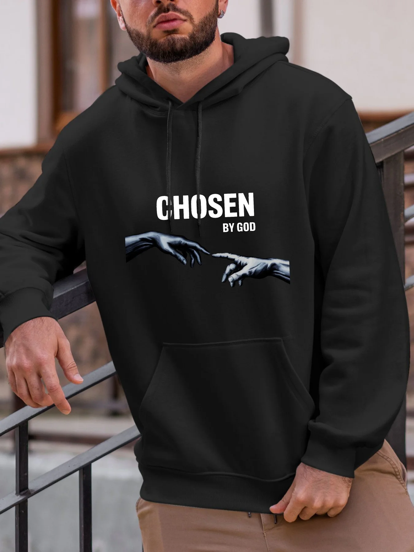 

Chosen by God & Michelangelo'S Creation of Adam Art Print, Sistine Chapel Inspired Casual Pullover with Pocket Hoodie