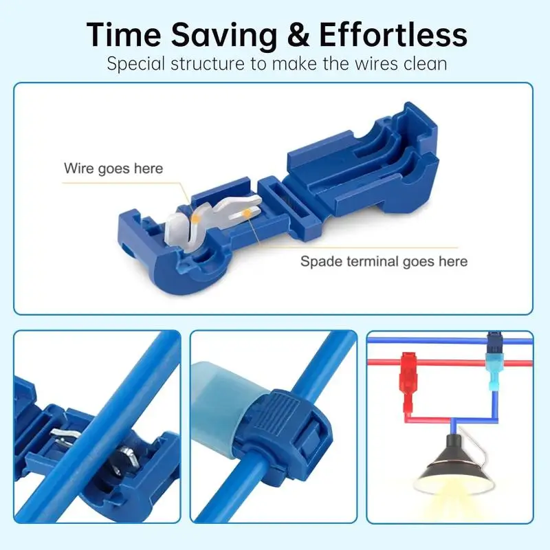 T Tap Connectors Self Stripping Nylon Insulated Male Quick Disconnect Easy to Use for Truck Wiring Audio System Upgrade