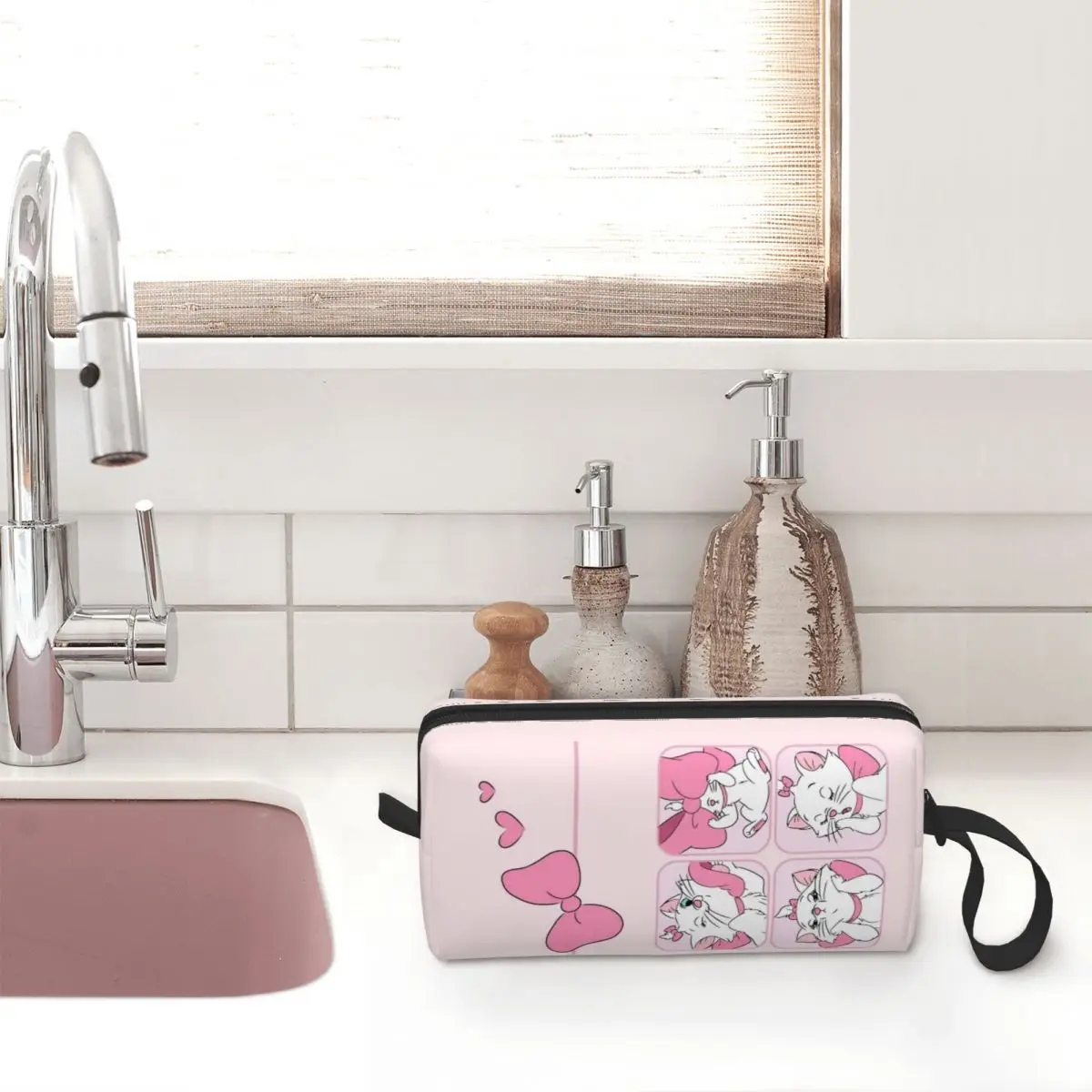 Pink Marie Cat Cute Makeup Bag Large Cosmetic Bag Men Women Toiletry Bag Storage Pouch Bag