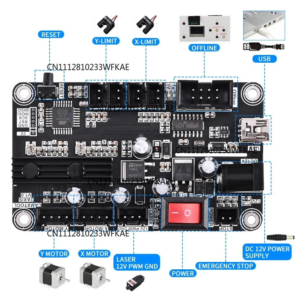 2-Axis Laser Engraver Control Board Type-C Port 2-Axis Integrated Driver GRBL USB Port Main Board For Laser Engraving Machine