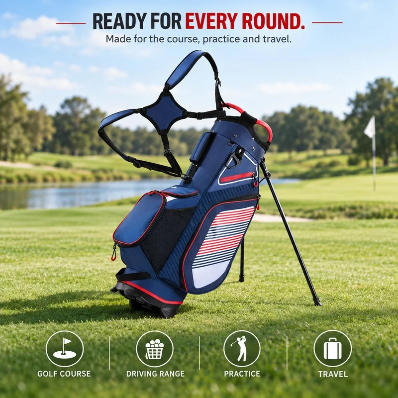 Golf Stand Bag, Lightweight Water-Resistant Golf Club Carry Bag with Stable Stand Base and Multiple Storage Pockets