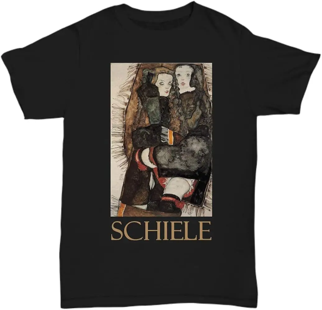 Two Girls on a Fringed Blanket (1911) by Egon Schiele - Unisex Tee  Cotton Luxury brand vintage oversized