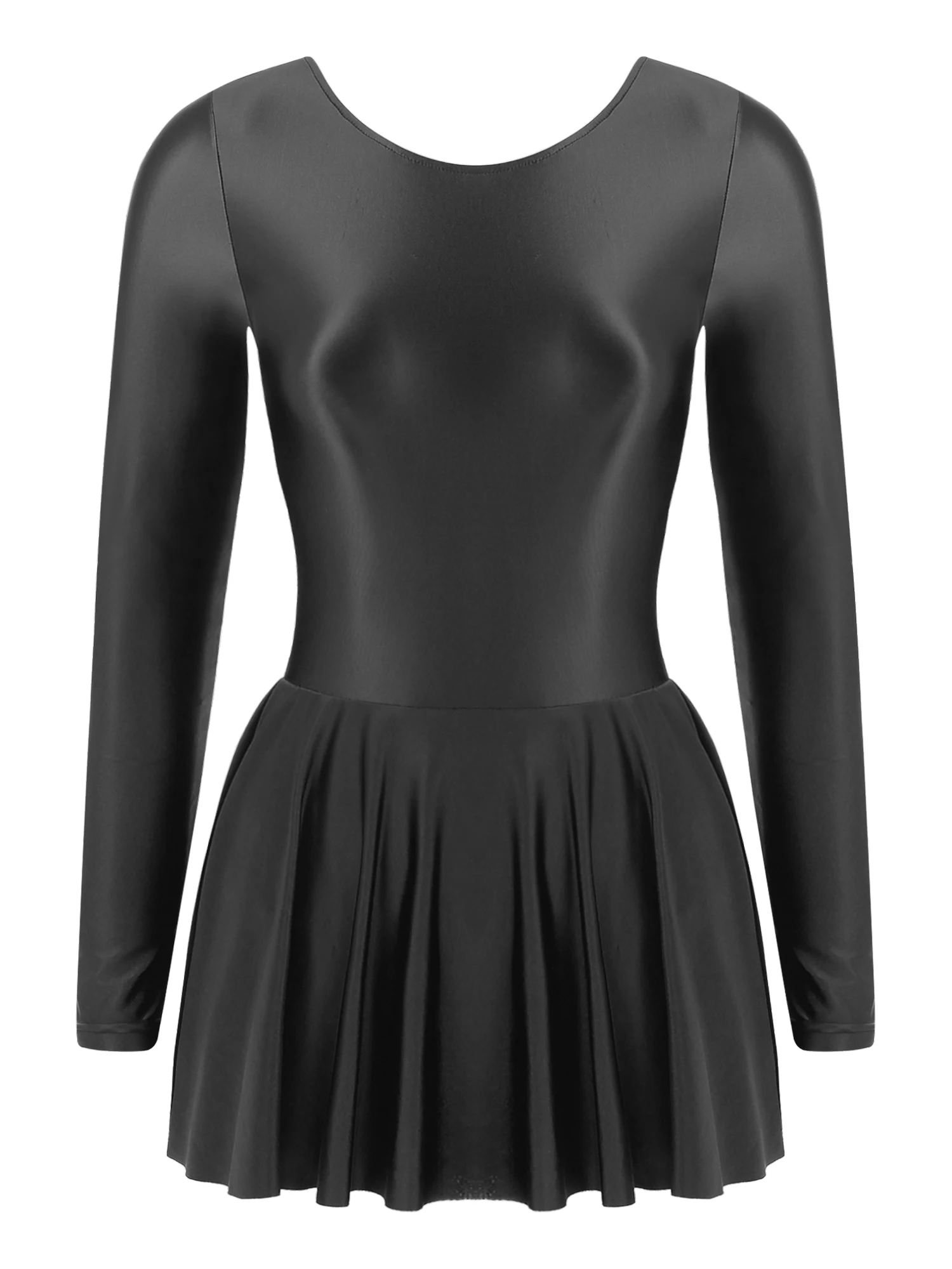 Vestido brillante de manga larga con volantes para mujer, traje de baño de Color sólido, leotardo para deportes, gimnasia, entrenamiento, Ballet, baile, natación