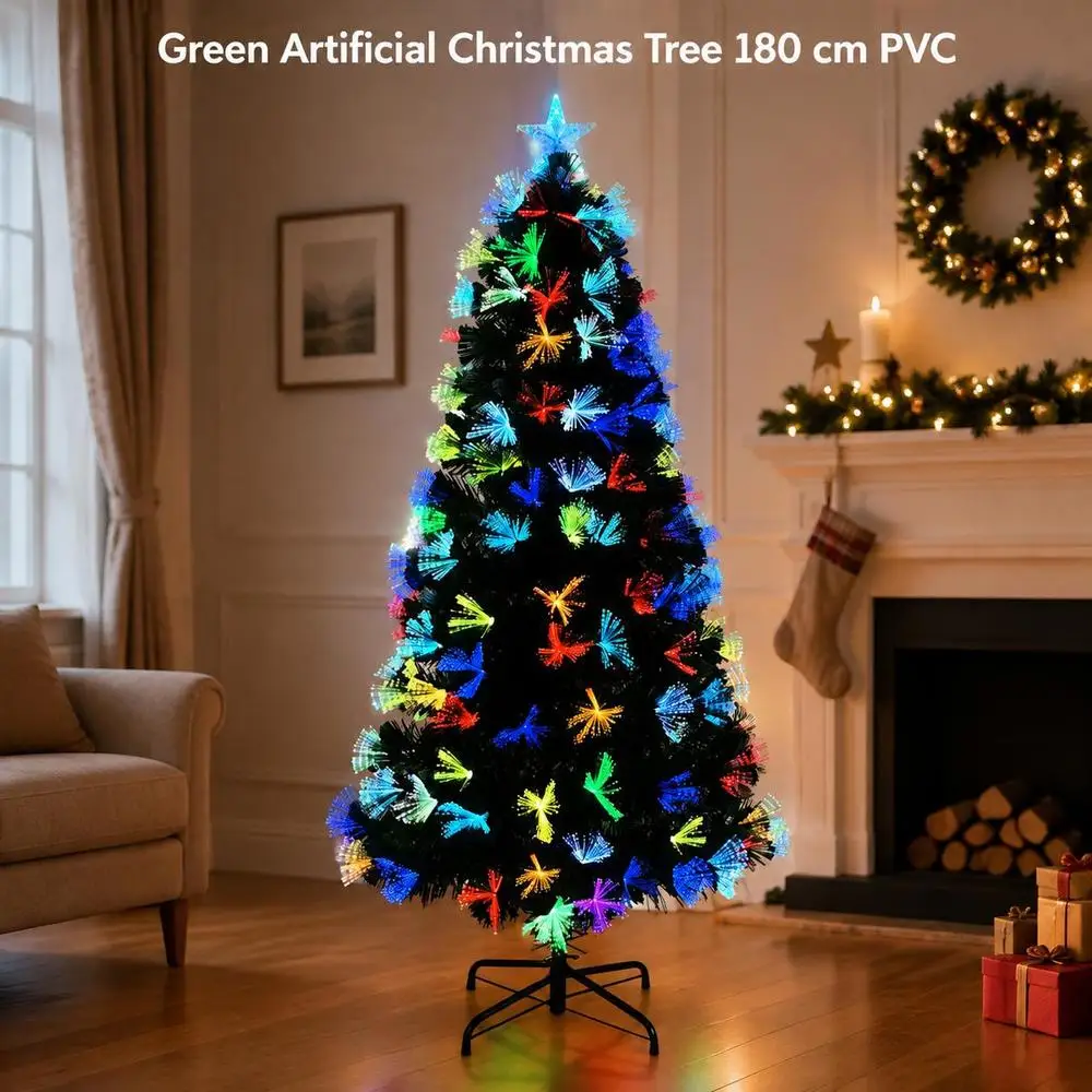 Albero di Natale artificiale, verde, 180 cm, in PVC. Perfetto per riunioni familiari, feste di Natale ed eventi natalizi. Dona un forte tocco di atmosfera festosa al tuo ambiente.