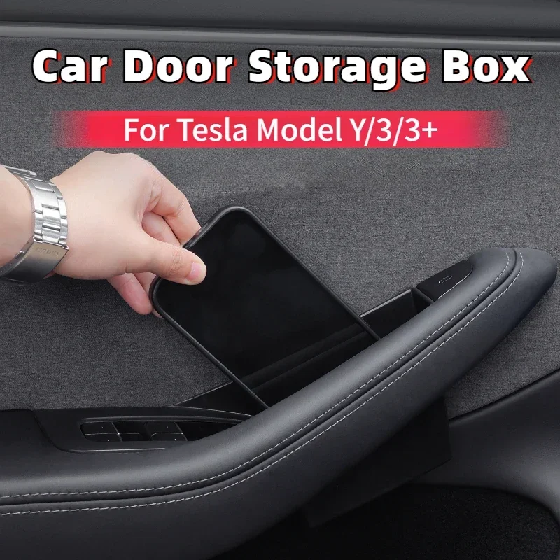 For Tesla 2024 New Model Y/3/3+ Highland Car Door Storage Box Four-door Inner Handle All-inclusive Storage Box Interior Storage