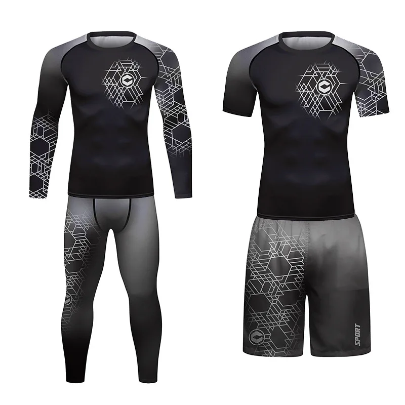 MMA Boxing Rashguard Mens Compression Shirt Muay Thai Shorts Sportswear Running Training Fitness Workout Gym Clothing Sport Suit