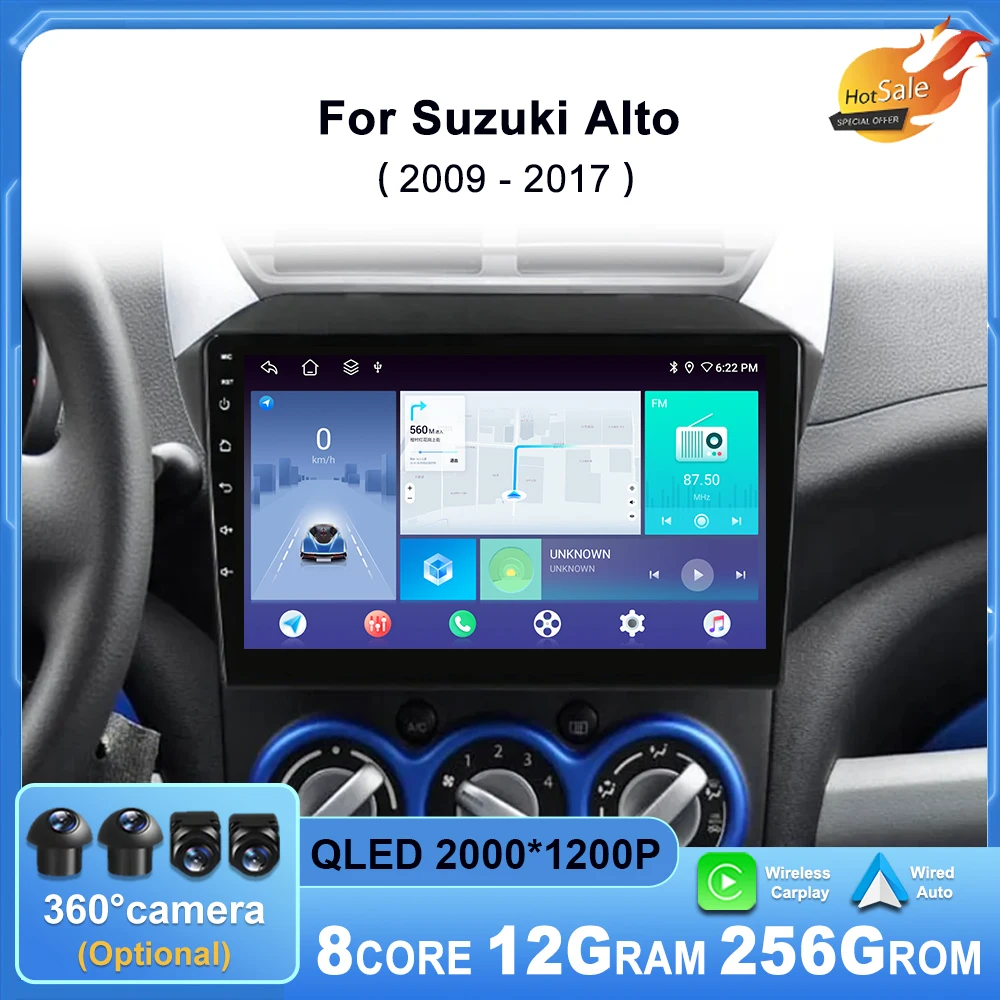 

Автомобильный радиоприемник для Suzuki Alto 2009 2010 2011 2012 2013-2017 Android 14 навигация GPS мультимедийный видеоплеер стерео Carplay Auto