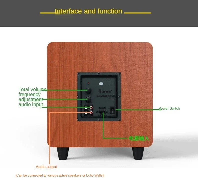 Ibass M10D Home-Subwoofer activo de 10 pulgadas, altavoces de alta potencia de 300W, sistema de cine en casa, TV y ordenador a juego, altavoz de pared Echo