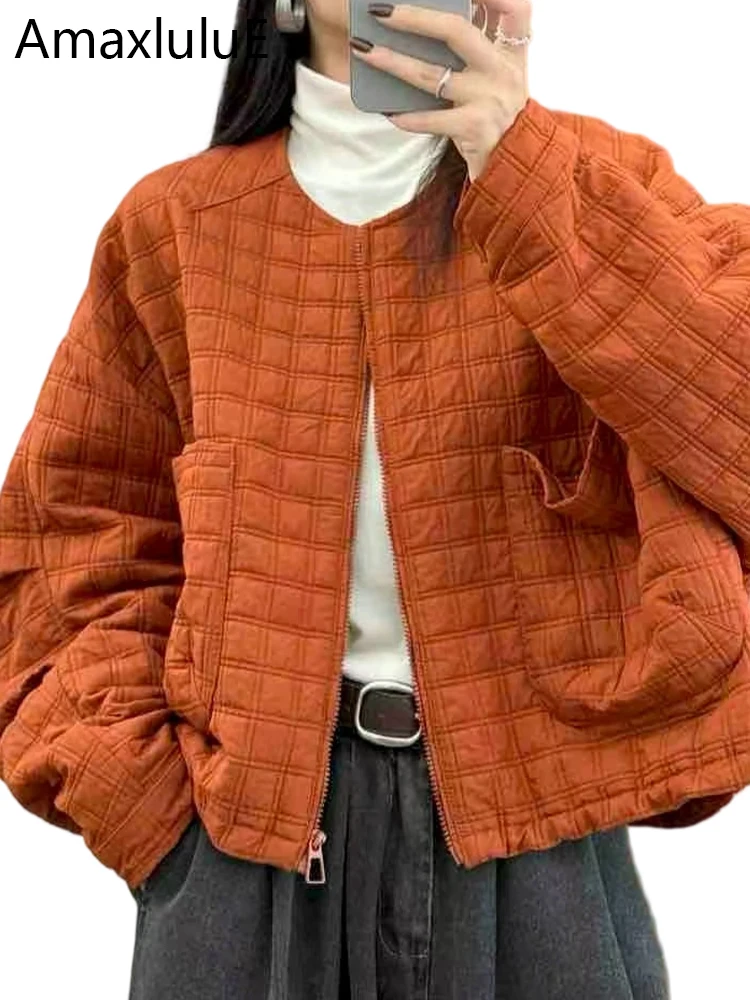 

Amax LuluE 2025 зимние пальто женские теплые стеганые куртки для отдыха женские свободные винтажные утепленные парки классическая верхняя одежда с круглым вырезом