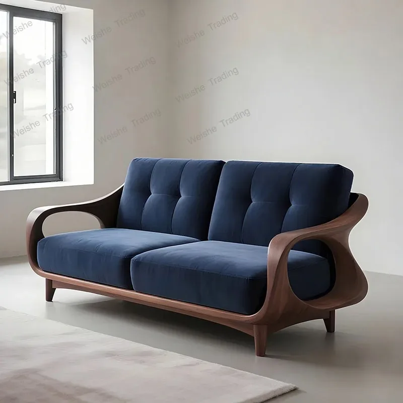 

New Chinese-style solid wood sofa living room long straight row 2025 new walnut high-end fabric meeting sofa