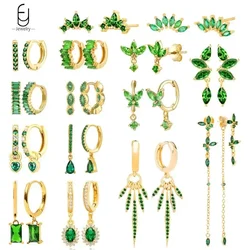 Pendientes de plata de ley 925 con circonita verde y oro, aretes de aro con forma de corazón para mujer, aretes delicados, regalos de joyería de lujo