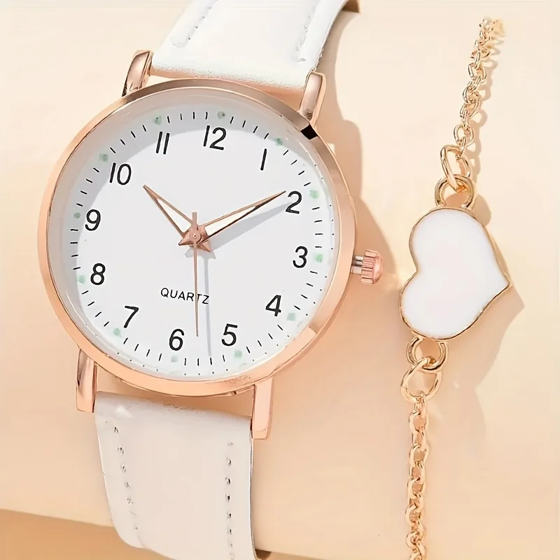 2pcs and 4pcs elegant quartz watches and heart-shaped bracelet set, suitable for her fashionable and precise pointer timepiece