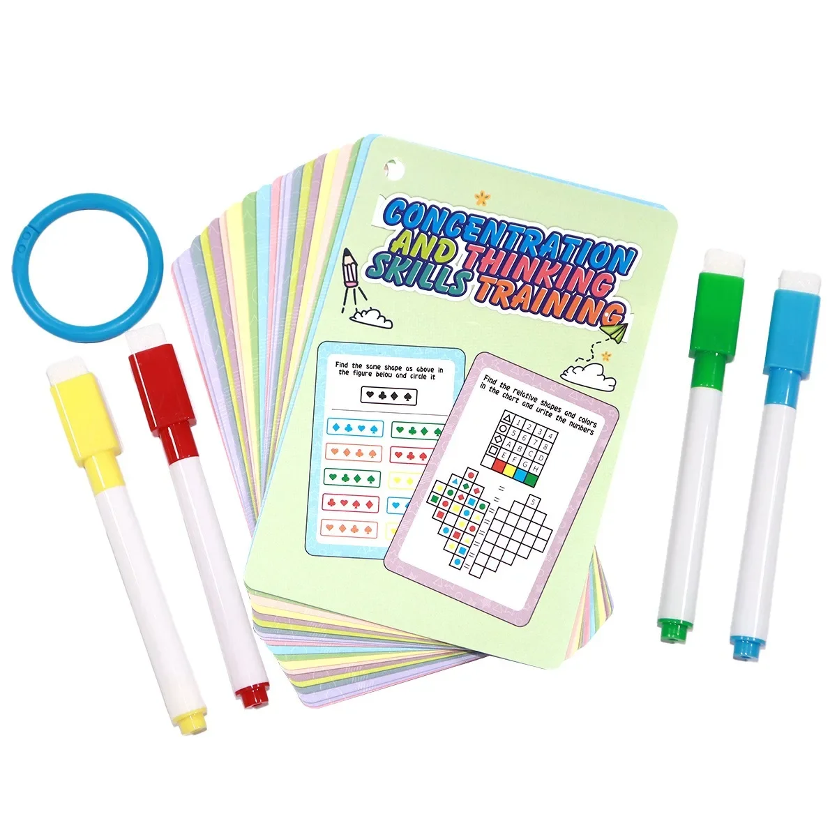 Flashcard Thinking Training Cards - Focus Game Cards - Fun Brain Teaser Cards - Erasable and Reusable Cards