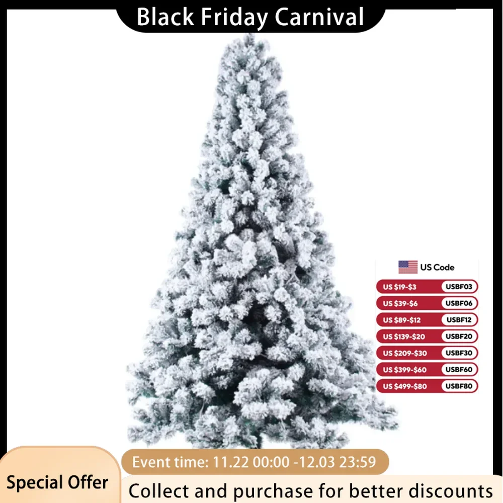 6ft Green Flocking 550 Lights Warm 8 Patterns 1202 Branches Automatic Tree Structure PVC Material Durable Christmas tree