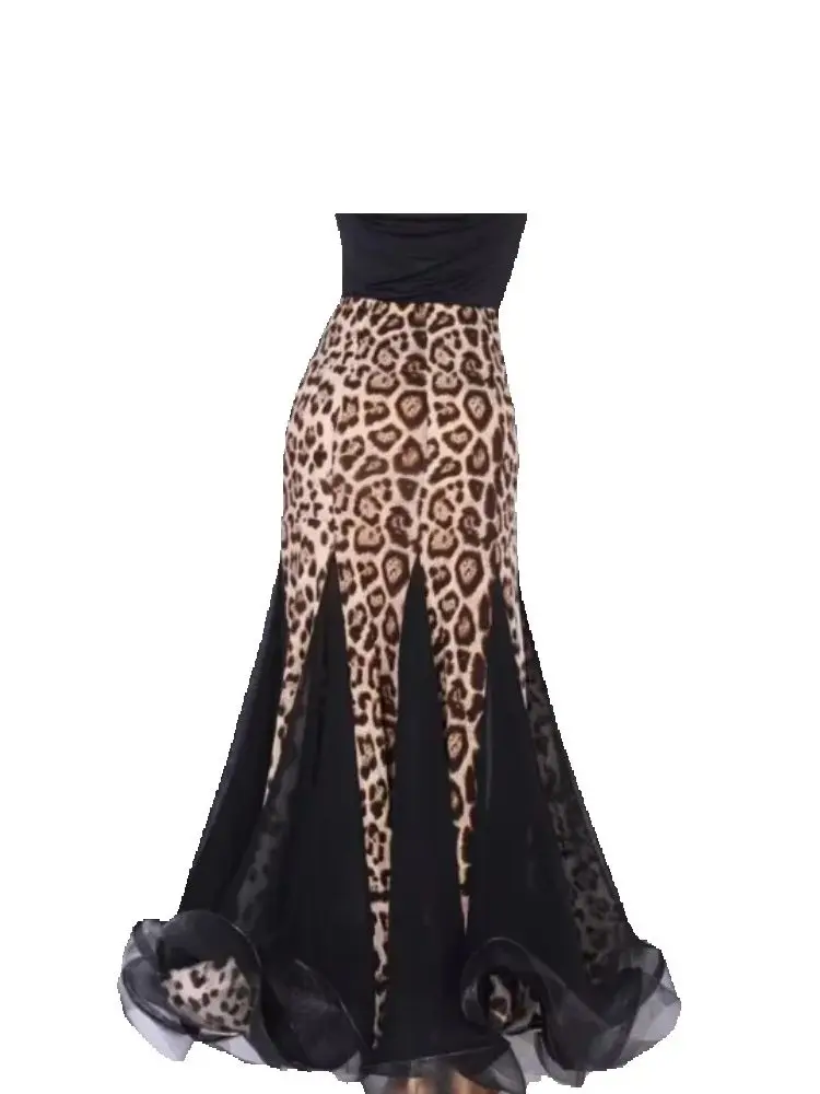 1pcs/lot woman fashion pleated ballroom waltz dancing long skirt lady leopard patchwork skirt
