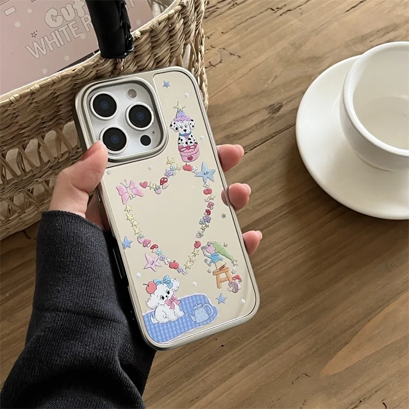Cute Heart-shaped Dalmatian Case For Iphone 16 Pro Max 15 14 13 Pro Max Cover Electroplating phone case