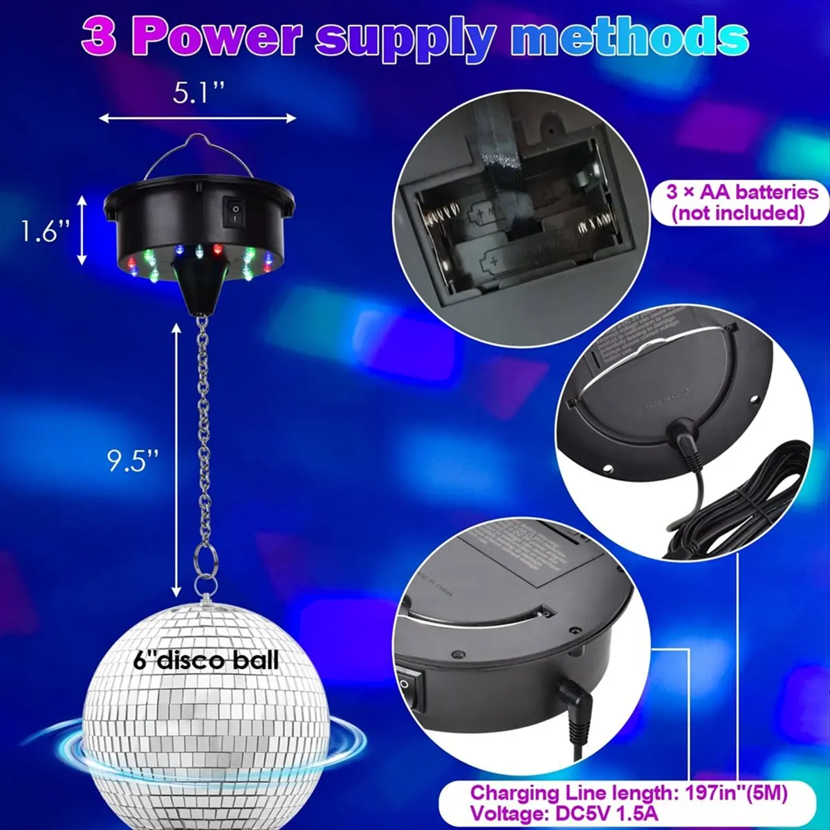 【Like】  Rotating 6in Disco Ball with Motor,6-12RPM Adjustable Spend ,Disco Light for DJ Bands Weddings Party Birthday Christmas