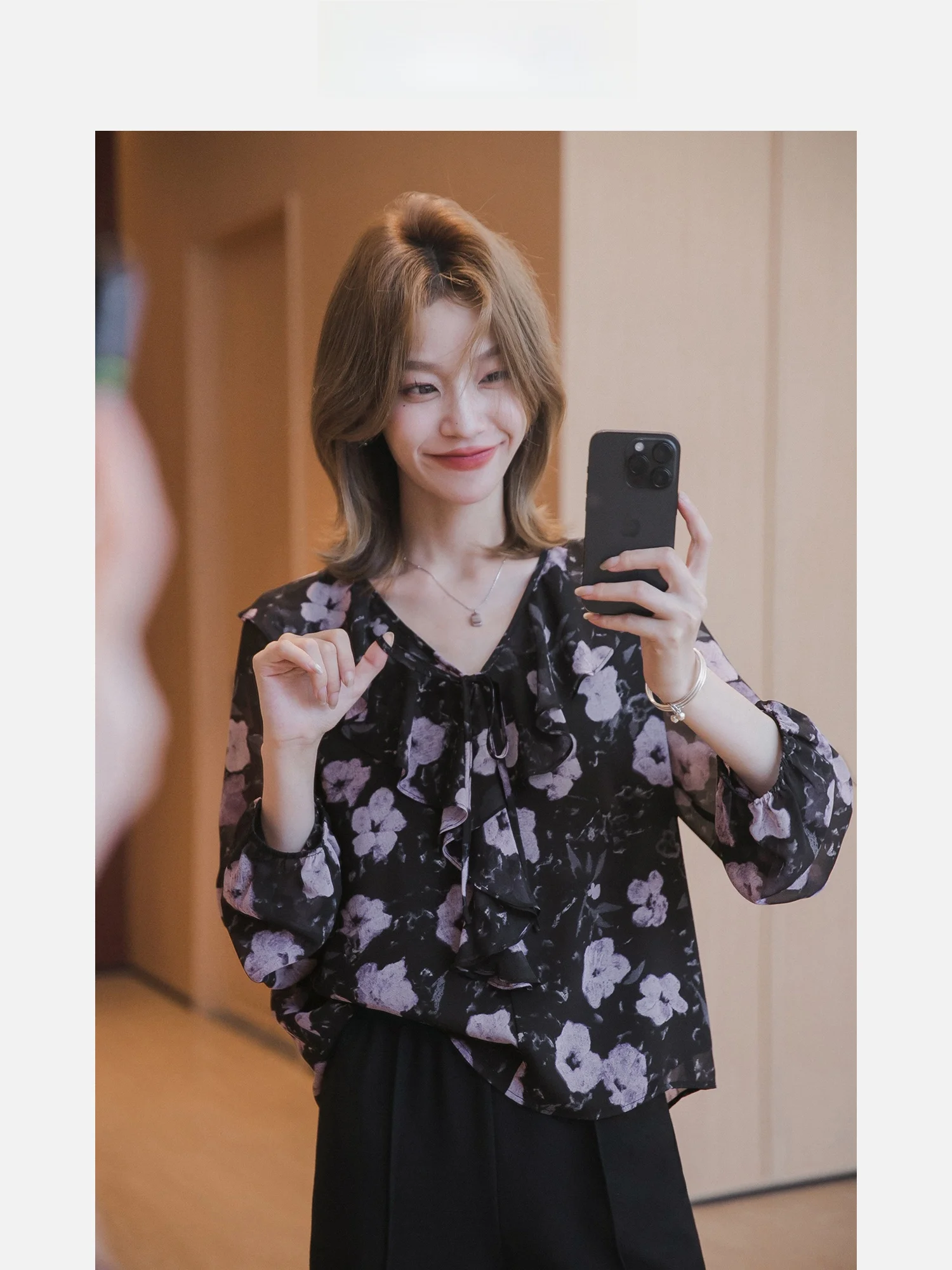 

Женский кружевной топ с принтом Bubble Sve V-Ne Long Sve ort irt, весна-осень, новый кружевной топ с цветочным принтом для поездок на работу