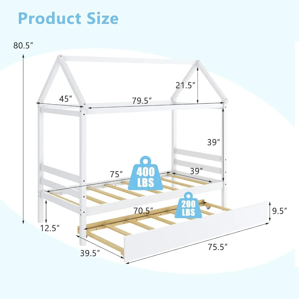 Kasur ganda dengan katrol, kayu Solid, rangka Platform untuk anak perempuan dan anak laki-laki, tanpa kotak pegas diperlukan, mudah dirakit