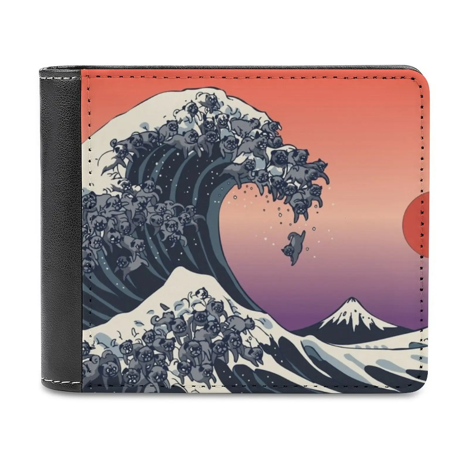 The Great Wave Of Black Pugs Fashion Credit Card Wallet Leather Wallets Personalized Wallets For Men And Women Graphite Vintage