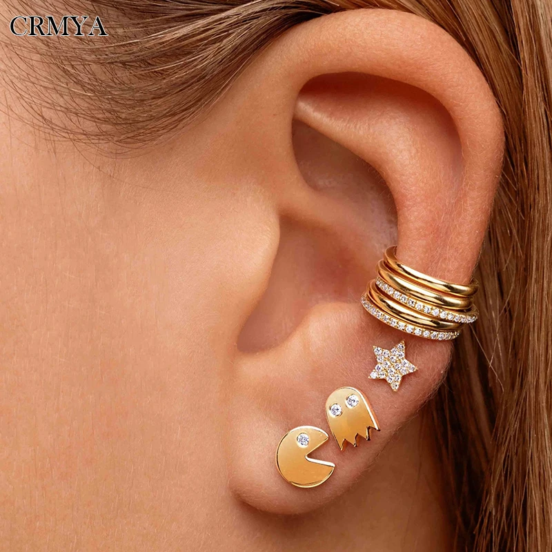 

CRMYA Gold-Plated Stud Earring For Women Fashion CZ Zircon Piercing Cartoon Star Female 2023 Earring Accessories Wholesale