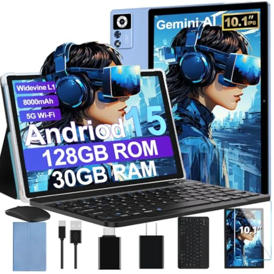 

2026 Android 15 Tablet with Keyboard Gemini AI 30GB+128GB Octa-Core Electronics Tablets w/ 10 Inch IPS HD Display 8000mAh 5G Wi
