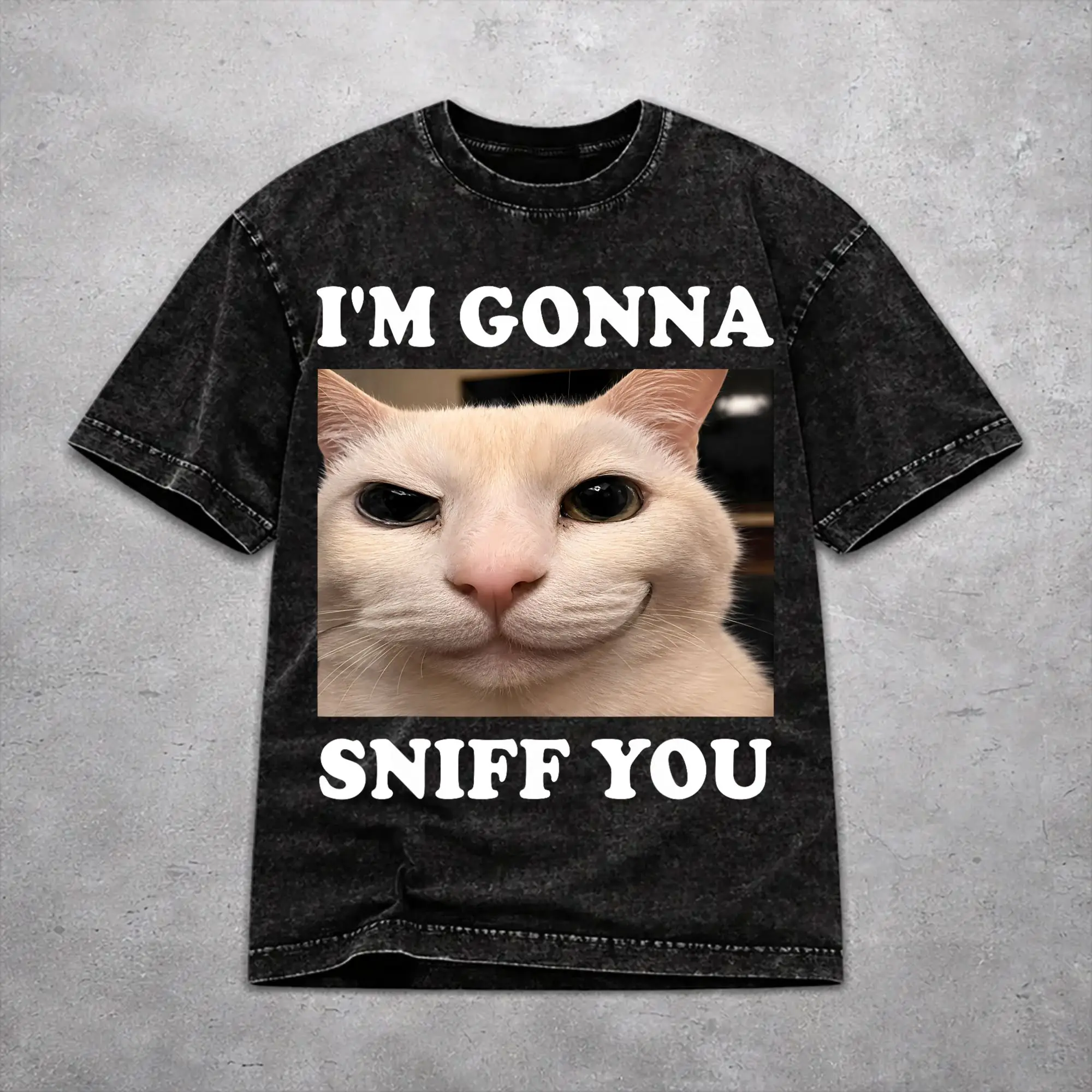 Oversize I'm Gonna Sniff You Funny Cat  Outfit T-Shirts for Men Women  Washed Style Tee Shirt Clothing