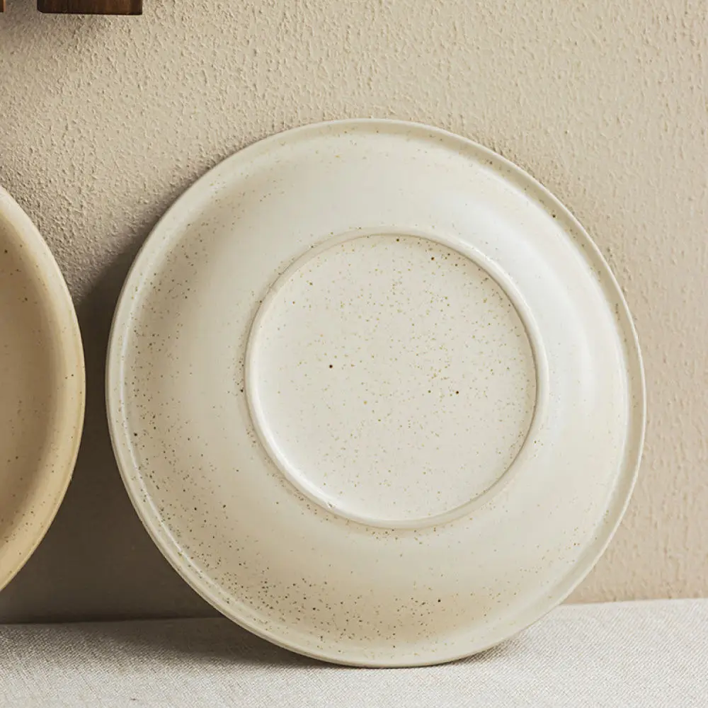 Decorative Ceramic Plate Minimalist Round Serving Dish Matte Finish Thick Rim Tableware For Home Daily Dining