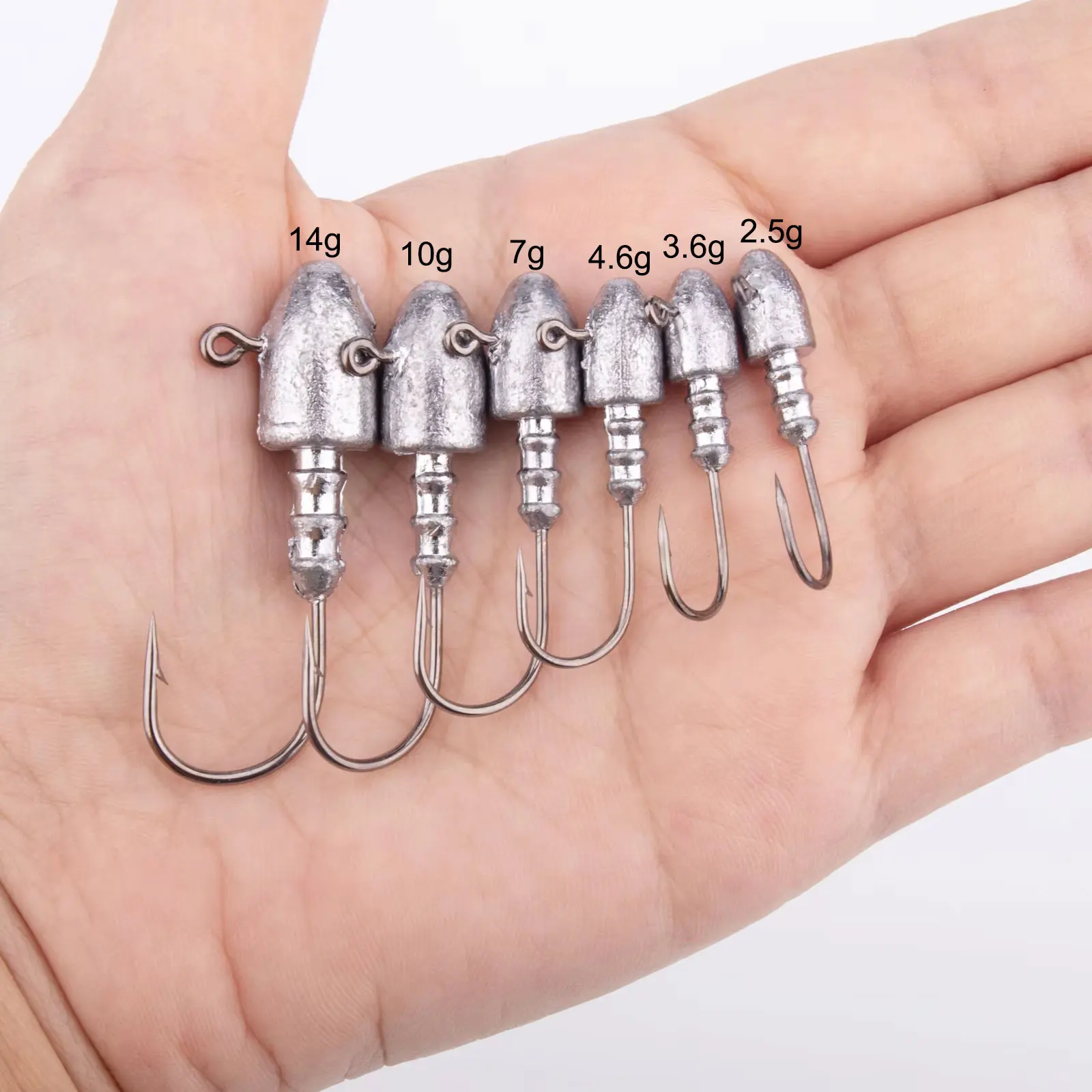 

10pcs 7g Lead Head Hooks Freshwater High Carbon Steel Jig Heads Fishing Hooks For Soft Worm 10g 14g 2.5g 3.6g 4.6g Barbed Hook