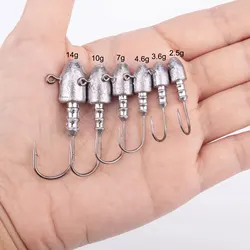 20pcs 14g 10g 7g Lead Head Hooks Freshwater 2.5g 3.6g 4.6g Bullet Jig Heads High Carbon Steel Fishing Hooks For Soft Worm
