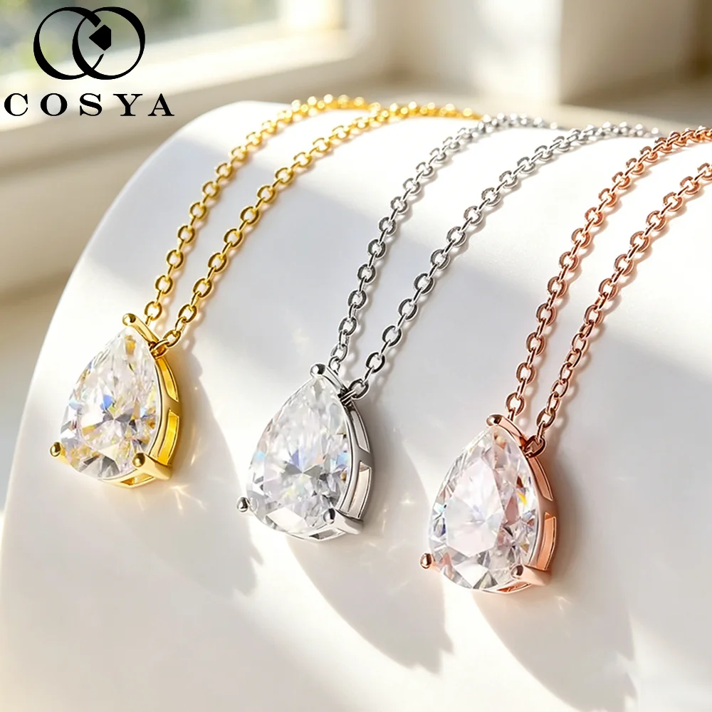 

Ожерелье/серьги COSYA с муассанитом грушевидной огранки 1-5 карат для женщин, серебро S925, цвет D, лабораторный бриллиант, свадебные ювелирные украшения, подарок