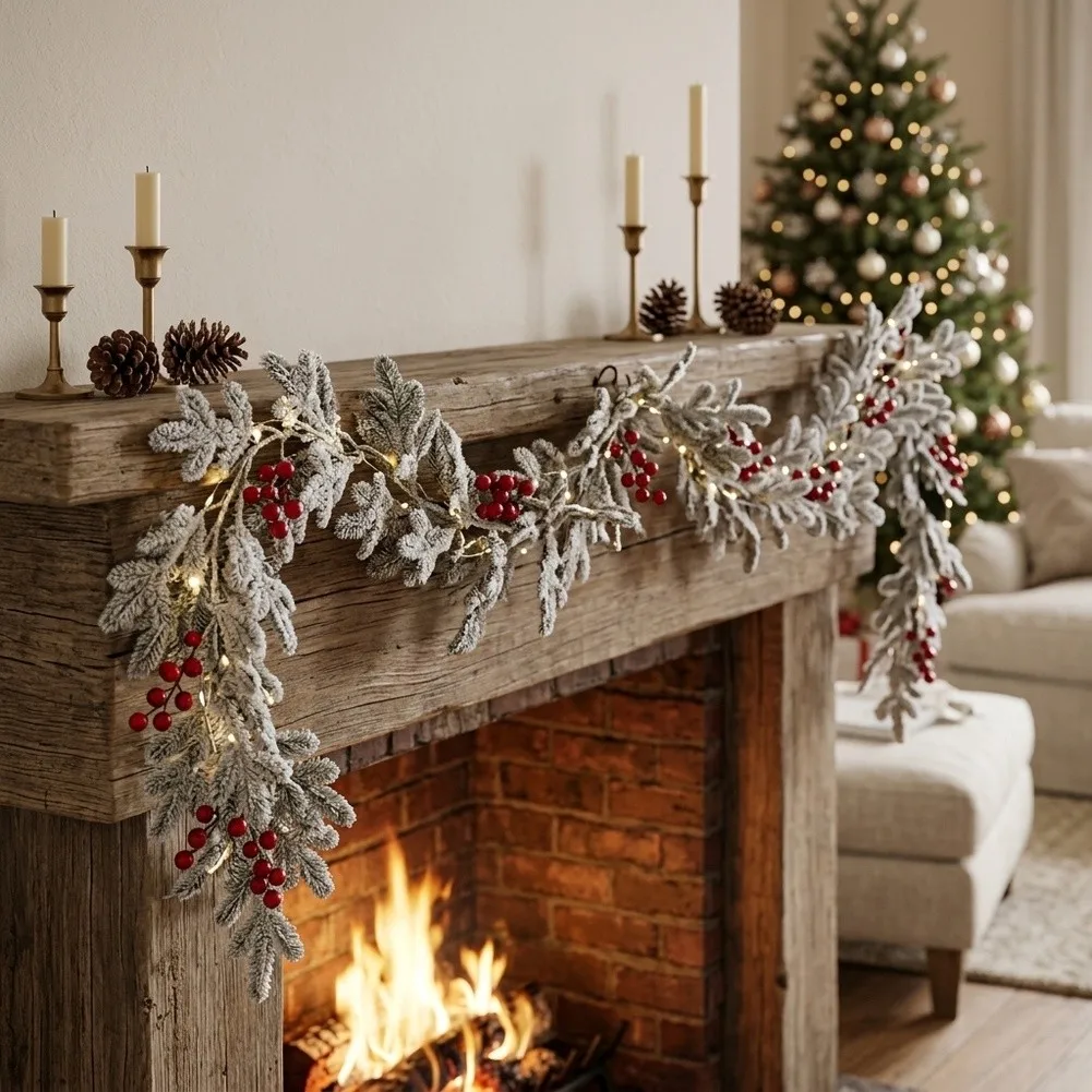 Snow Flocked Artificial Cypress Garland 195cm Bendable Plastic Pine Vine For Christmas Tree Home Party Holiday Floral Decor