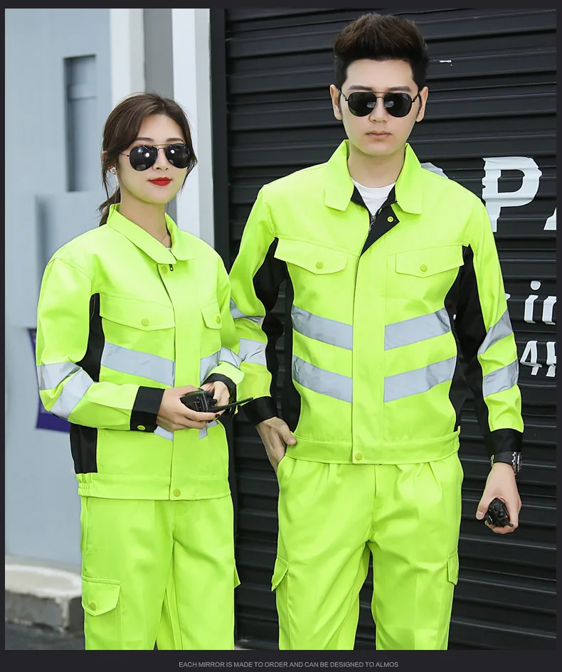 Hi Vis Safety Work Clothing Workwear Men Long Sleeve Workmen Uniform Car Workshop Repairman Working Suit Coal Miner Construction