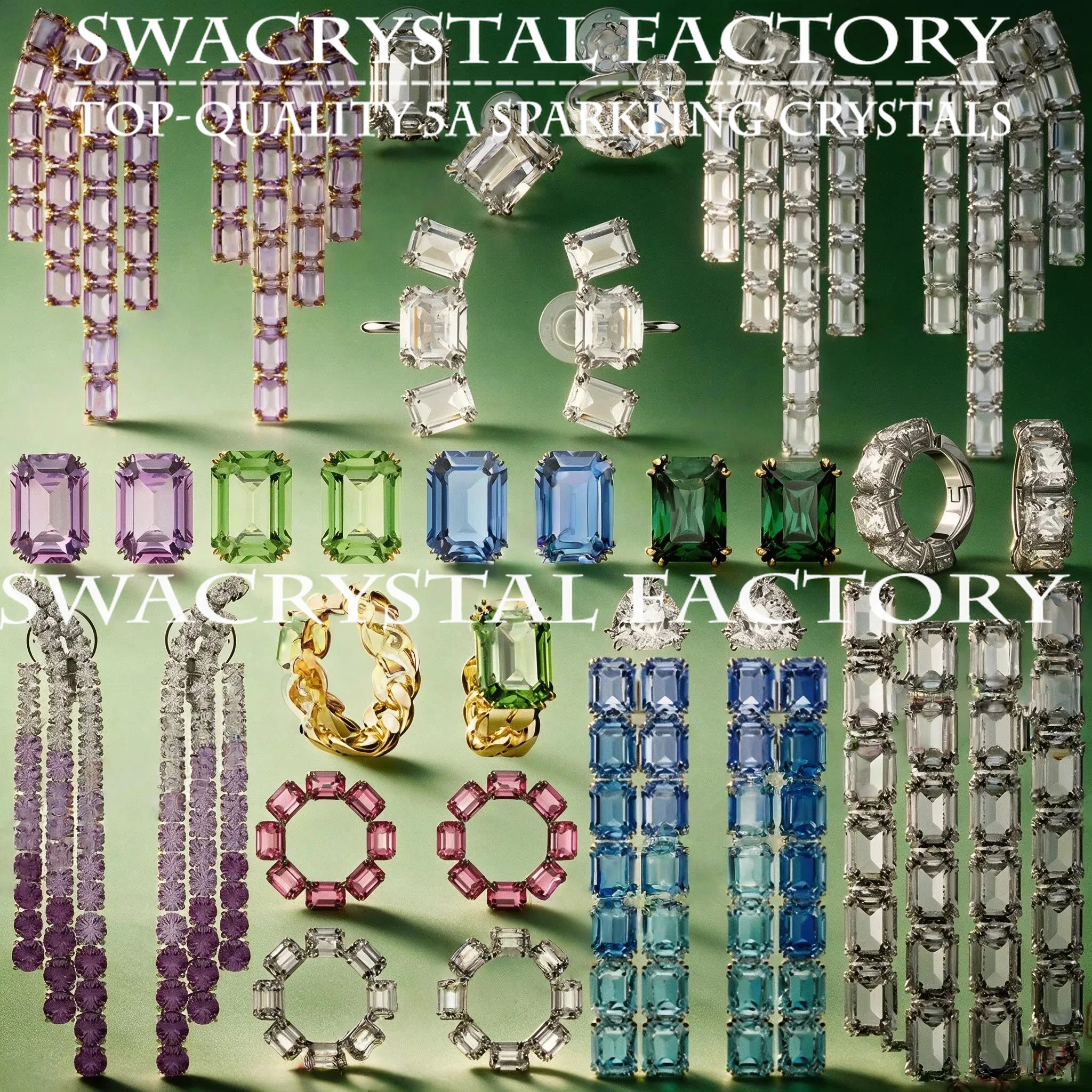 Luxury Mixed Multicolor Baguette Cut Crystal Earrings Women Rectangle Long Linear Tassel Drop Huggie Hoop Statement Earrings
