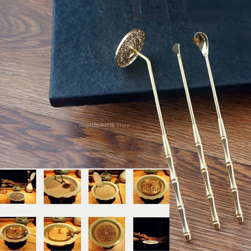 

Pure Copper Lotus Relief Three-piece Installation of Incense Supplies Tools DIY Household Indoor Incense Seal Extension Tools