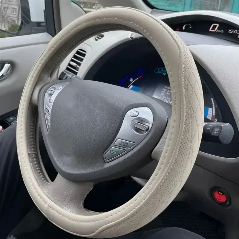 New Embossed PU Leather Patchwork Car Steering Wheel Cover, Non-slip, Breathable, Universal 15 Inch (Approx. 38cm)