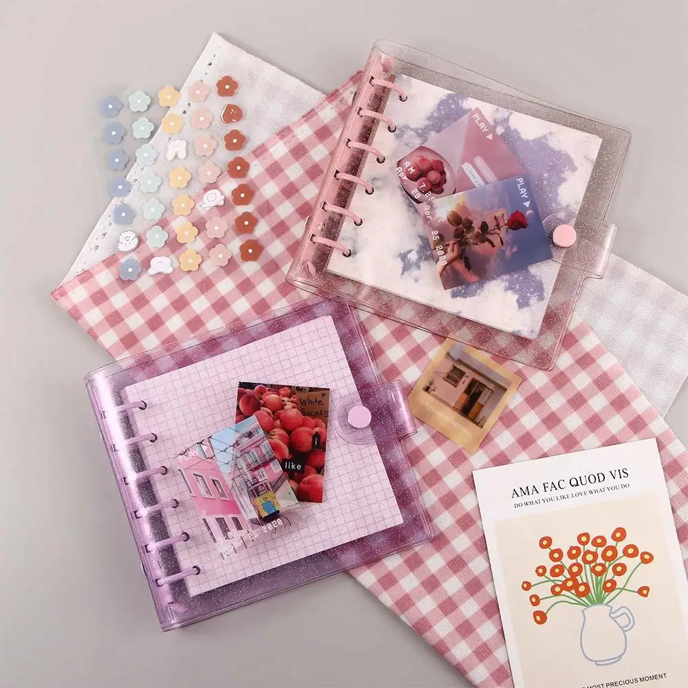 PVC Binder School Supplies Planner Card Book Agenda Binder Notebook Photo Collect Book Square Loose Leaf Glitter Journals