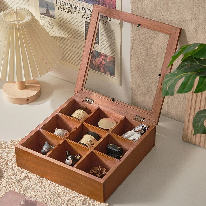 Cosmetic Storage Boxes Wood Jewelry Bedroom Desk Organizers for Room Pao Door Living Room Stationery Bins Toy Home Decoration