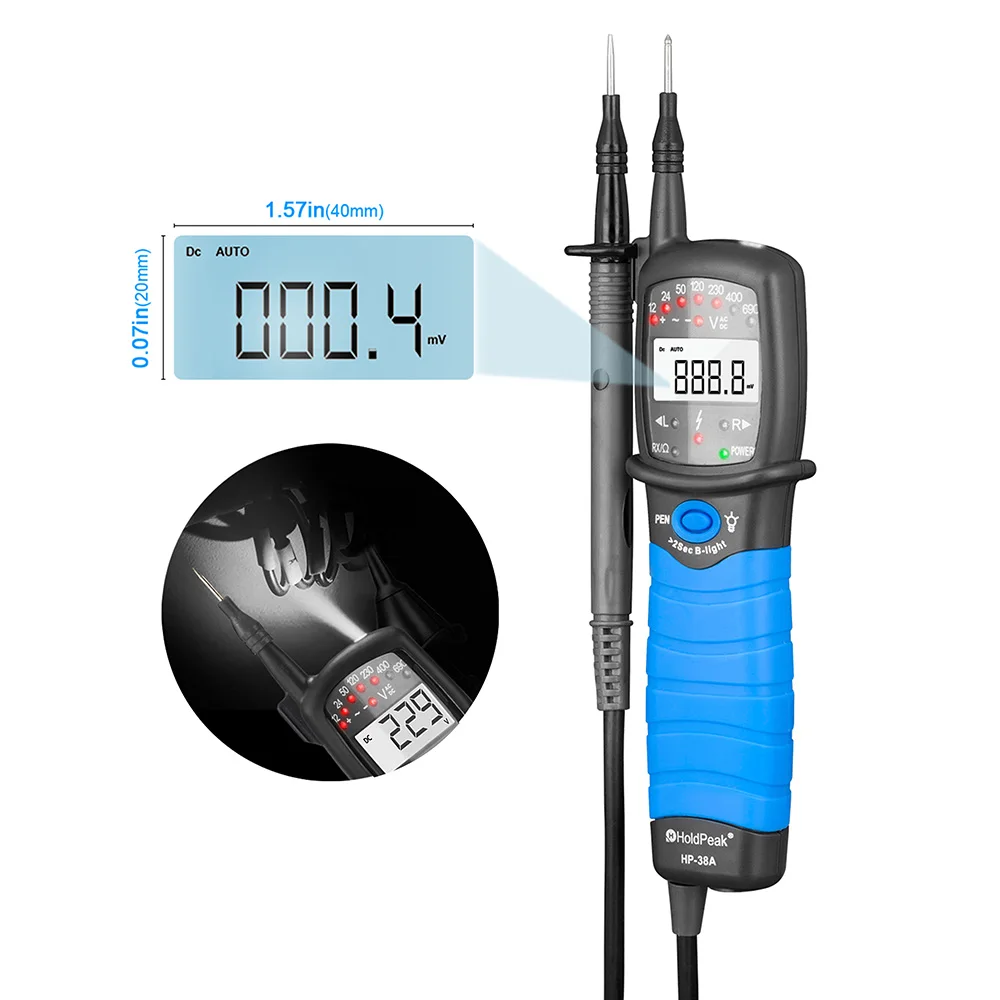 

LCD Digital Multimeter Pen HoldPeak HP-38A Type 2000 Counts Auto No-Contact AC/DC Voltage Electronic Diode Resistance ​Tester