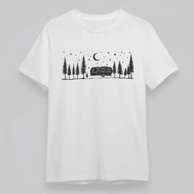 Women'S All Season Comfortable Classic T Shirt Rv Camping With Trees Stars