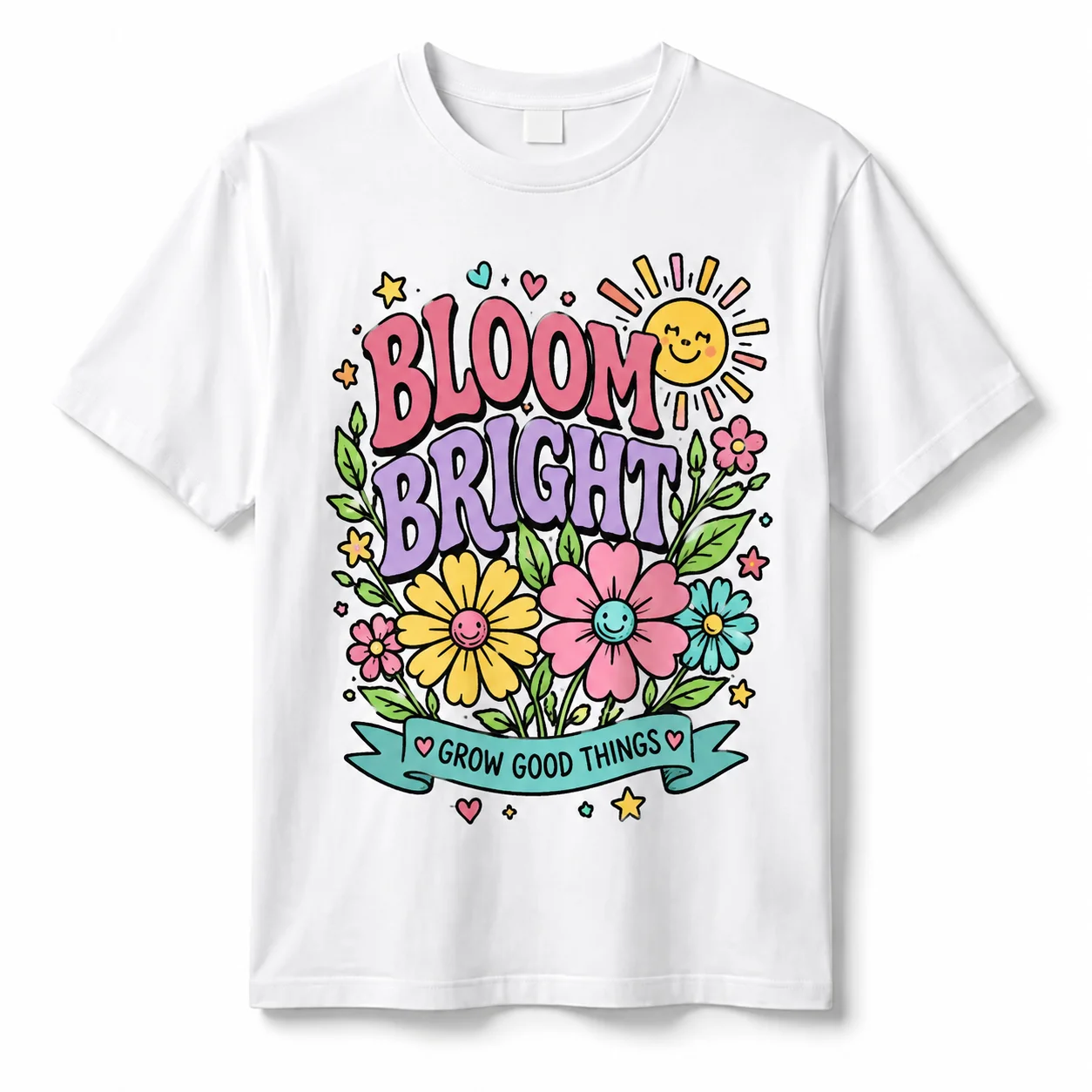 100% Cotton Women T-Shirt 2026 Summer Y2K Floral Bloom Bright Graphic Casual Streetwear Breathable Tee