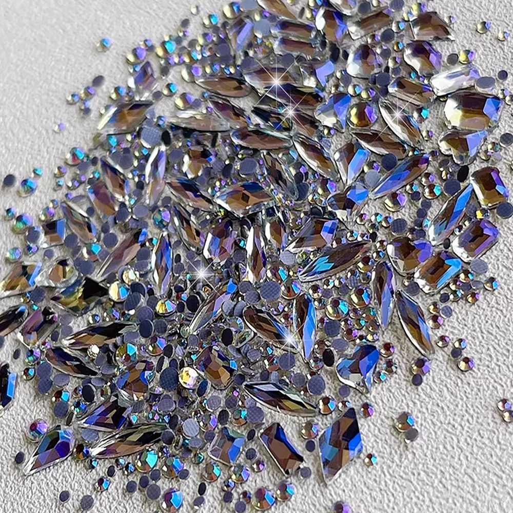 1Bag/150pcs Mixed Irregular Nail Rhinestone Art Charms 3D Gold/Aurora Moonlight Flatback Gems Jewelry For DIY Manicure HomeSalon