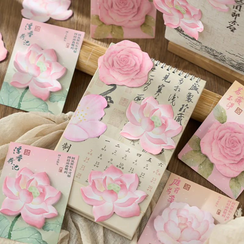 1pcs Romantic Pink Lotus Sticky Notes Multi-functional Daily Message Clock Memo Pad Student Notes Stationery Notebooks
