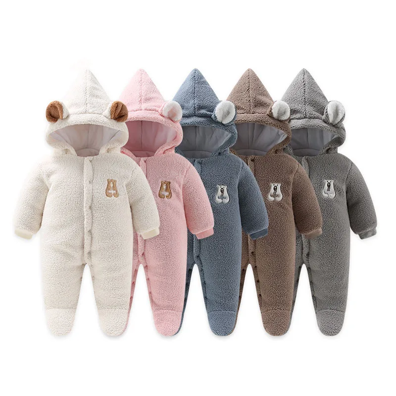 

Newborn Baby Winter Footies Clothes Bodysuit Thick Warm Skin-friendly Clothing With Hats Cute Baby Gifts