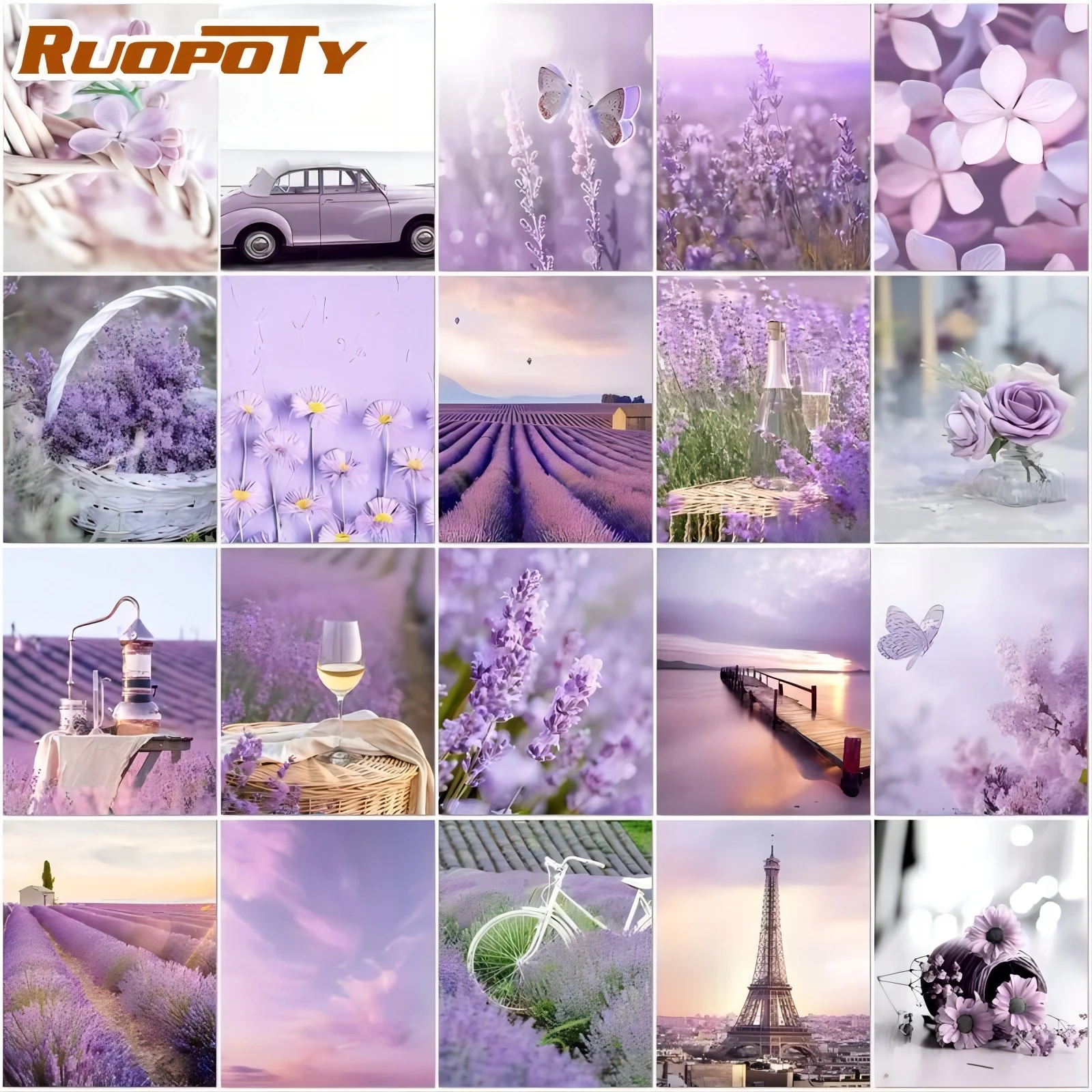 RUOPOTY-pintura de diamante, bordado de punto de cruz, lavanda púrpura, mosaico DIY, taladro completo, decoración del hogar