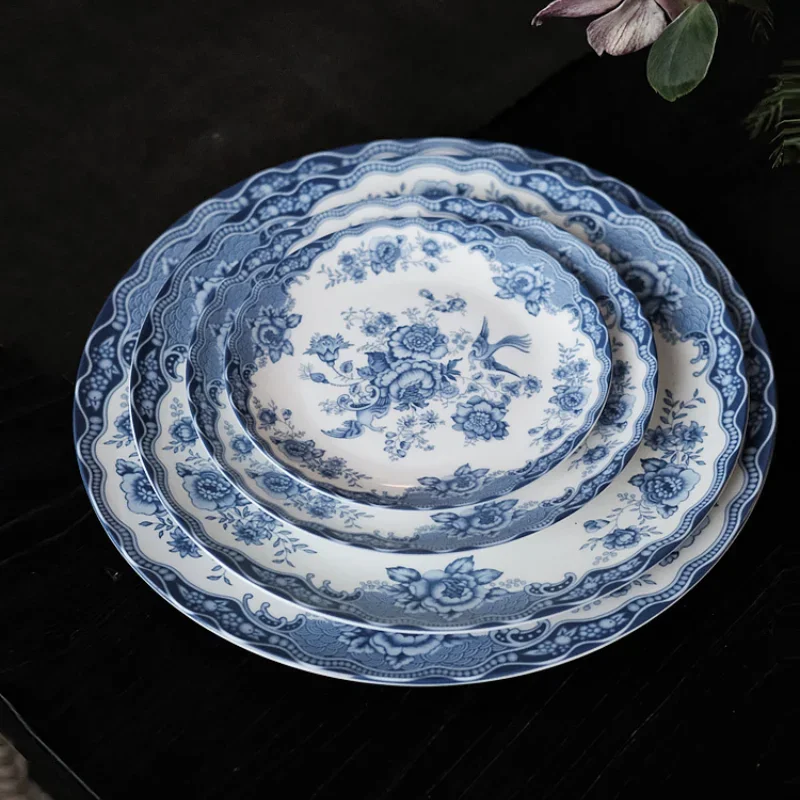 High-end blue and white porcelain bone china tableware dinner plate soup dessert flat national style