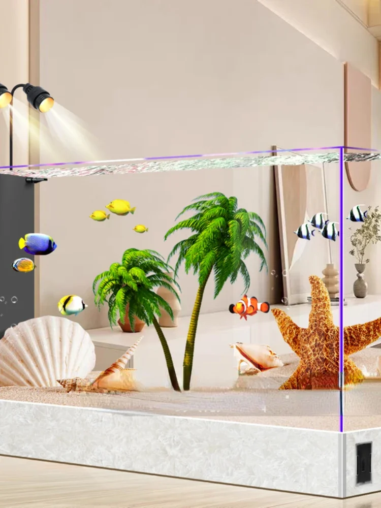 2023 New Living Room Floor Screen Partition Aquarium Household Ecological Change Water Glass Fish Globe