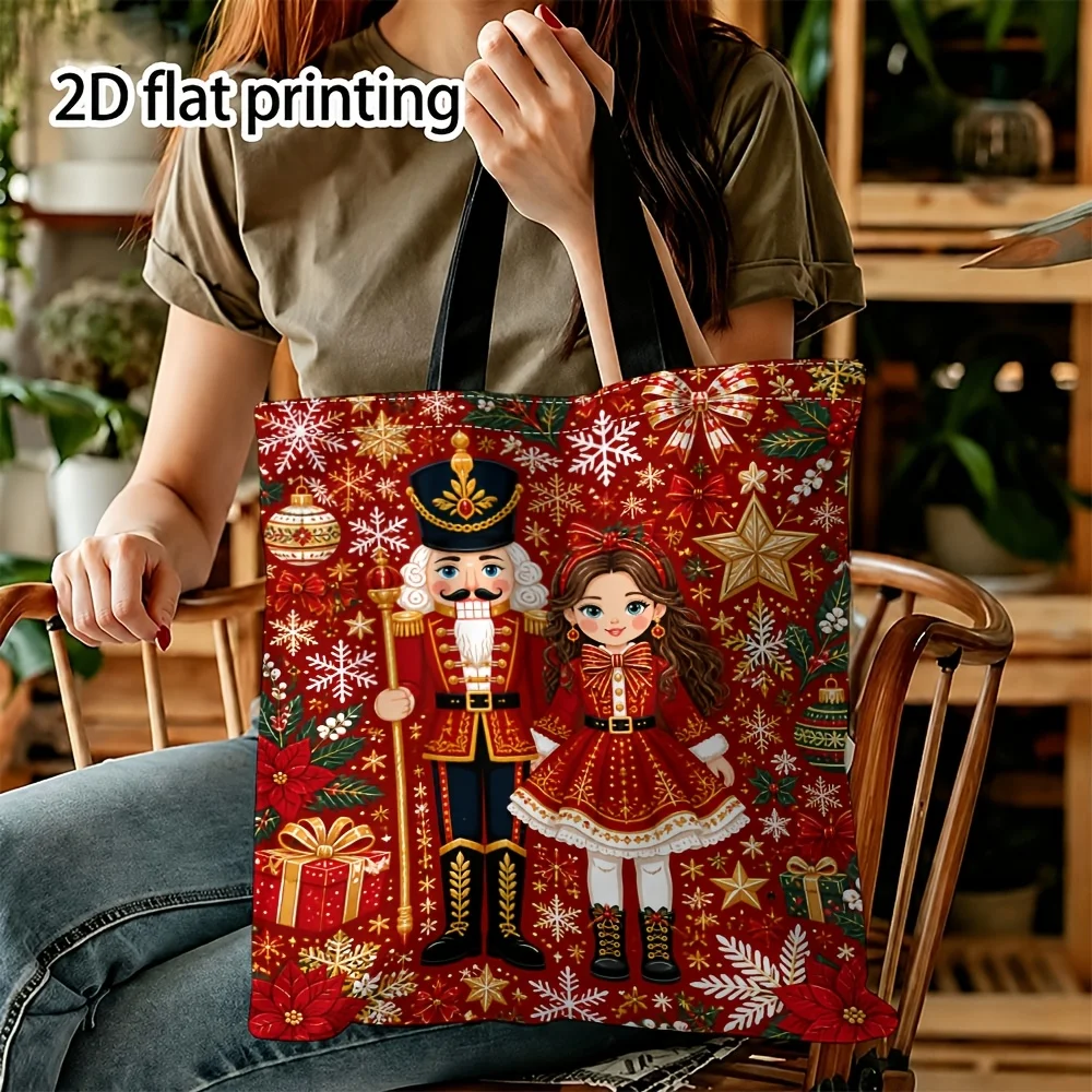 Nutcracker Soldier & Print Tote Bag Large Capacity School Bookbag Suitable for Back-to-School, Daily Commute Gift for Women
